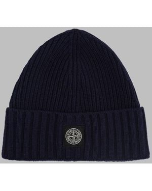 Stone Island Kids Beanie With Rws Finish - Blue