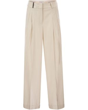 Peserico Tailored Virgin Wool Stretch Pants With Front Pleats - White