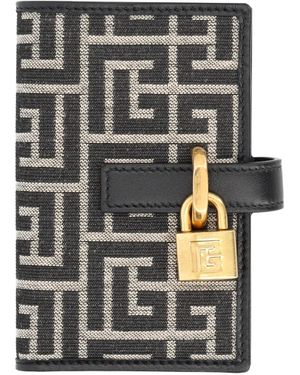 Balmain Monogram Jacquard Card Holder With Padlock - Grey