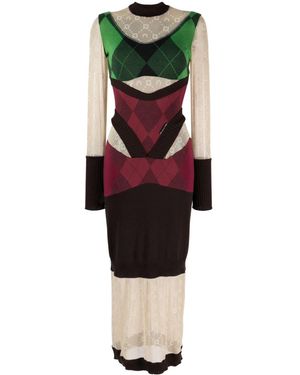 Marine Serre Wolle langes Kleid - Grün