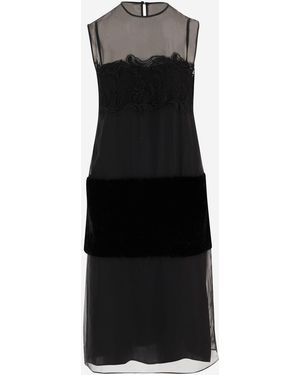 Ferragamo Acetat und Seidenkleid mit Inlays - Schwarz