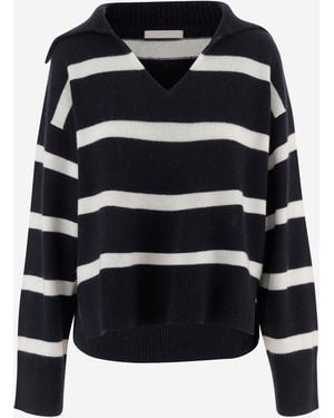 Allude Kaschmir-Streifenpullover - Schwarz