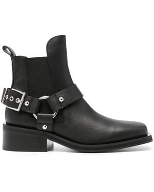 Ganni Low Cut Chelsea Boot With Decorative Buckle - Black