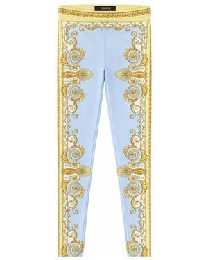 Versace Leggings With "Baroque" Print - Blue