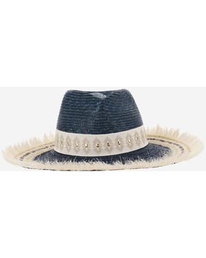 Ferruccio Vecchi Straw y Viscose Blend Hat with Bordery - Azul