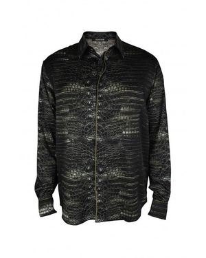 Roberto Cavalli Caiman Print Casual Shirt With Cord Piping - Black