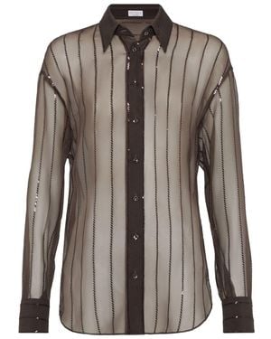 Brunello Cucinelli Camicia Con Paillettes - Marrone