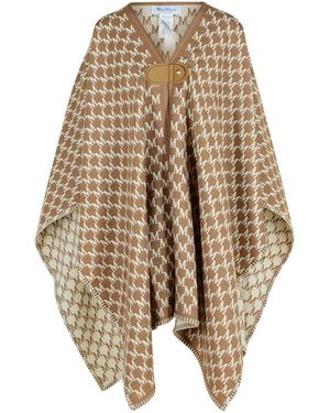 Max Mara 'Editti' Kapuze in jungfräulicher Wolle und brauner Baumwolle - Natur