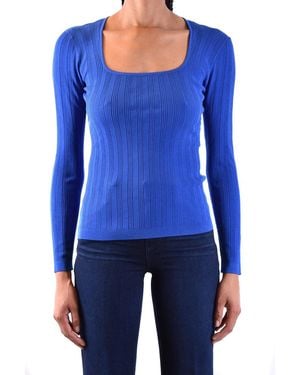 Diane von Furstenberg Ribbed Fitted Long-Sleeved Top With Square Necklin - Blau