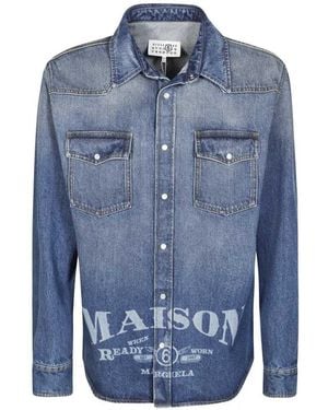 MM6 by Maison Margiela Logo Print Denim Overshirt - Blue