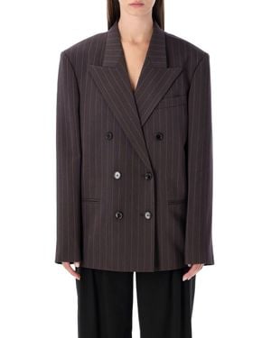 Magda Butrym Pinstripe Double-Breasted Blazer - Gray