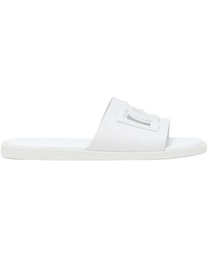 Dolce & Gabbana Open Teen Slippers Met Reliëf Logo - Wit
