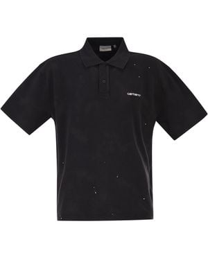 Carhartt Cotton Polo Shirt With Paint Splatter Details - Black