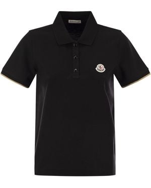 Moncler Cotton Pique Polo -Hemd mit Logo -Patch - Schwarz