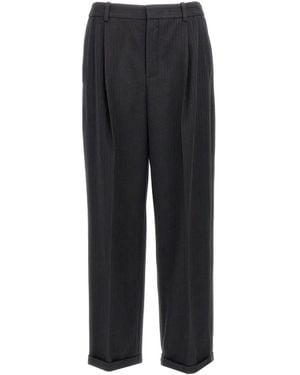 Saint Laurent Cashmere/Wool Flannel 90's Striped Pants - Schwarz