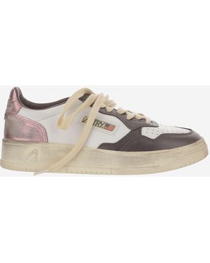 Autry Vintage-Inspired Color-Block Leather Trainers With Logo Detailing - Grey