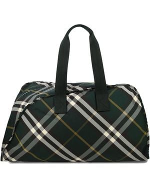 Burberry Large "shield" Check-pattern Duffle Bag - Black