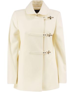 Fay Wool-Blend Short Coat With 3 Ganci - Natural