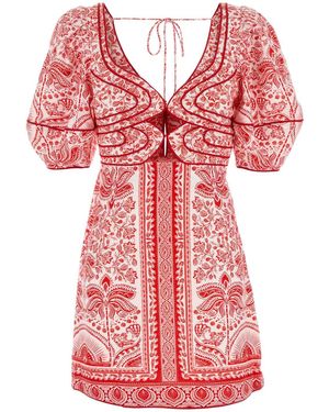 FARM Rio Embroidered Linen Blend Mini Dress