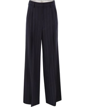 Weekend by Maxmara Wkdnebbie Broek Van Scheerwol Met Krijtstreep - Blauw