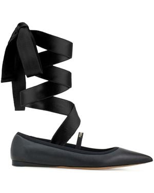 Ferragamo Carice Satin Ribbon Tapered Ballerinas - Black