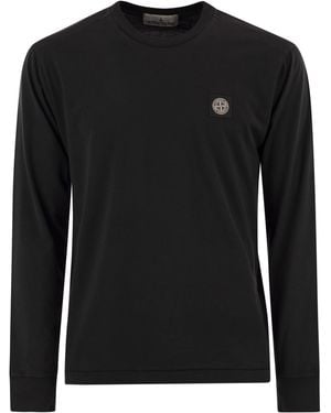 Stone Island Long Sleeved Slim Fit T Shirt With Compass Patch - Black