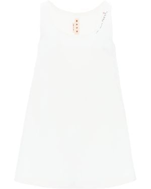 Marni Flared Dress With Hand-Embroidered - White