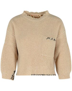 Marni Beige Mouliné Virgin Wollpullover mit ' Mending' Stickerei - Natur