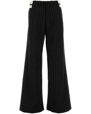 Jean Paul Gaultier Embroidered Wool Striped Trousers For - Black