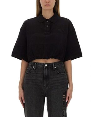 T By Alexander Wang Cropped Polo With Drawstring Hem - Black