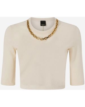 Pinko Kimberly Cropped Trui Met Ketting - Naturel