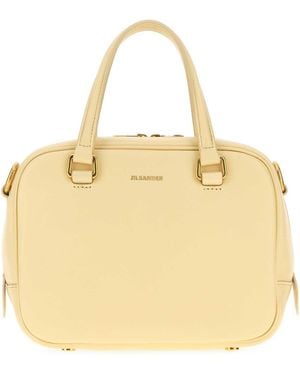 Jil Sander Cream Leather Small Vision Handbag - Metallic