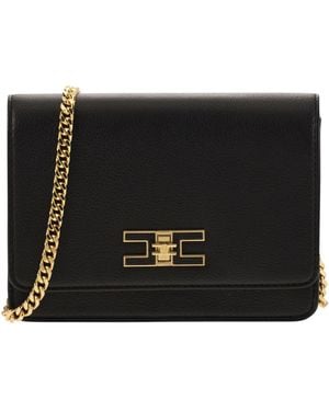 Elisabetta Franchi Small Shoulder Strap With Logo Plaque - Black