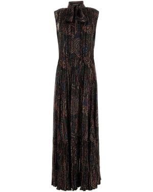 Saint Laurent Silk Blend Long Dress - Black