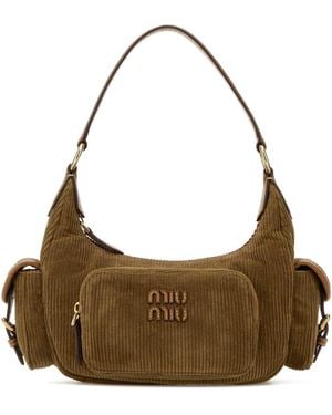 Miu Miu Biscuit Corduroy Pocket Shoulder Bag - Metallic