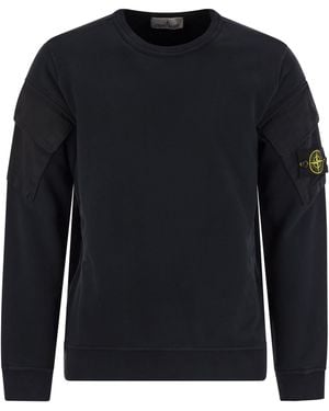 Stone Island Crew Neck Sweatshirt Met Mouwzakken - Blauw