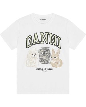 Ganni Basic Cotton Jersey Animals Relaxed T-Shirt - White