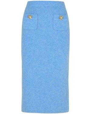 Self-Portrait Zelfportret Lange Rok In Alpaca Blend - Blauw