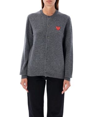 Comme des Garçons Relaxed Fit Button-Up Cardigan With Iconic Heart Patch - Grey