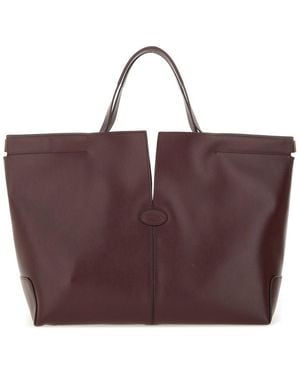 Tod's Leather Medium Di Folio Shopping Bag - Purple