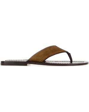 The Row Biscuit Suede Dan Thong Slippers - Natural