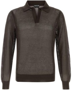 Tom Ford Chocolate Mesh Polo Shirt - Gray