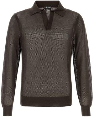 Tom Ford Chocolate Mesh Polo Shirt - Grey