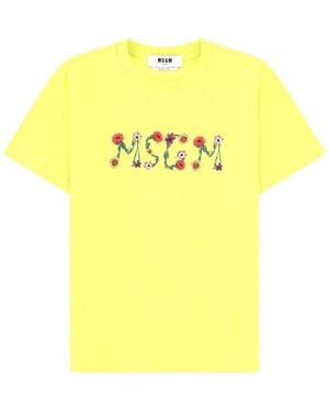 MSGM Graphic Crew Neck T-Shirt - Yellow