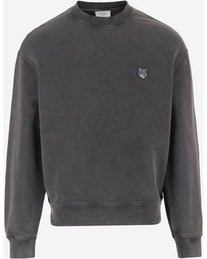 Maison Kitsuné Katoenen Sweatshirt Van Maison Kitsune Met Geborduurd Voslogo - Grijs
