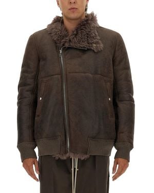 Rick Owens Leather Bomber Jacket - Brown