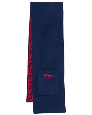 Fendi Kids Logo-Embroidered Reversible Scarf - Blue