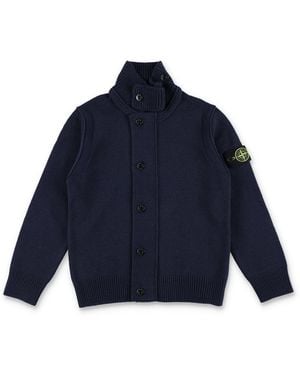 Stone Island Boys Ribbed Knit Button-Front Cardigan - Blue