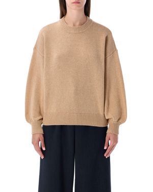 Sessun Camel Wool Knit Jumper With Balloon Sleeves - Blue