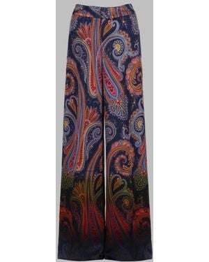 Etro Paisley Print Envers Satin Pants Viscose - Multicolor